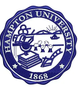 Emblem of Hampton University featuring a helicopter and books.