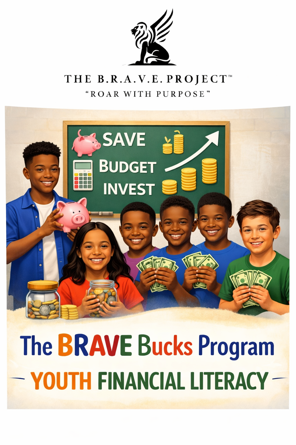 Children holding piggy banks promoting financial literacy.