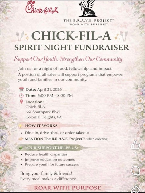 Chick-fil-A Spirit Night fundraiser flyer.